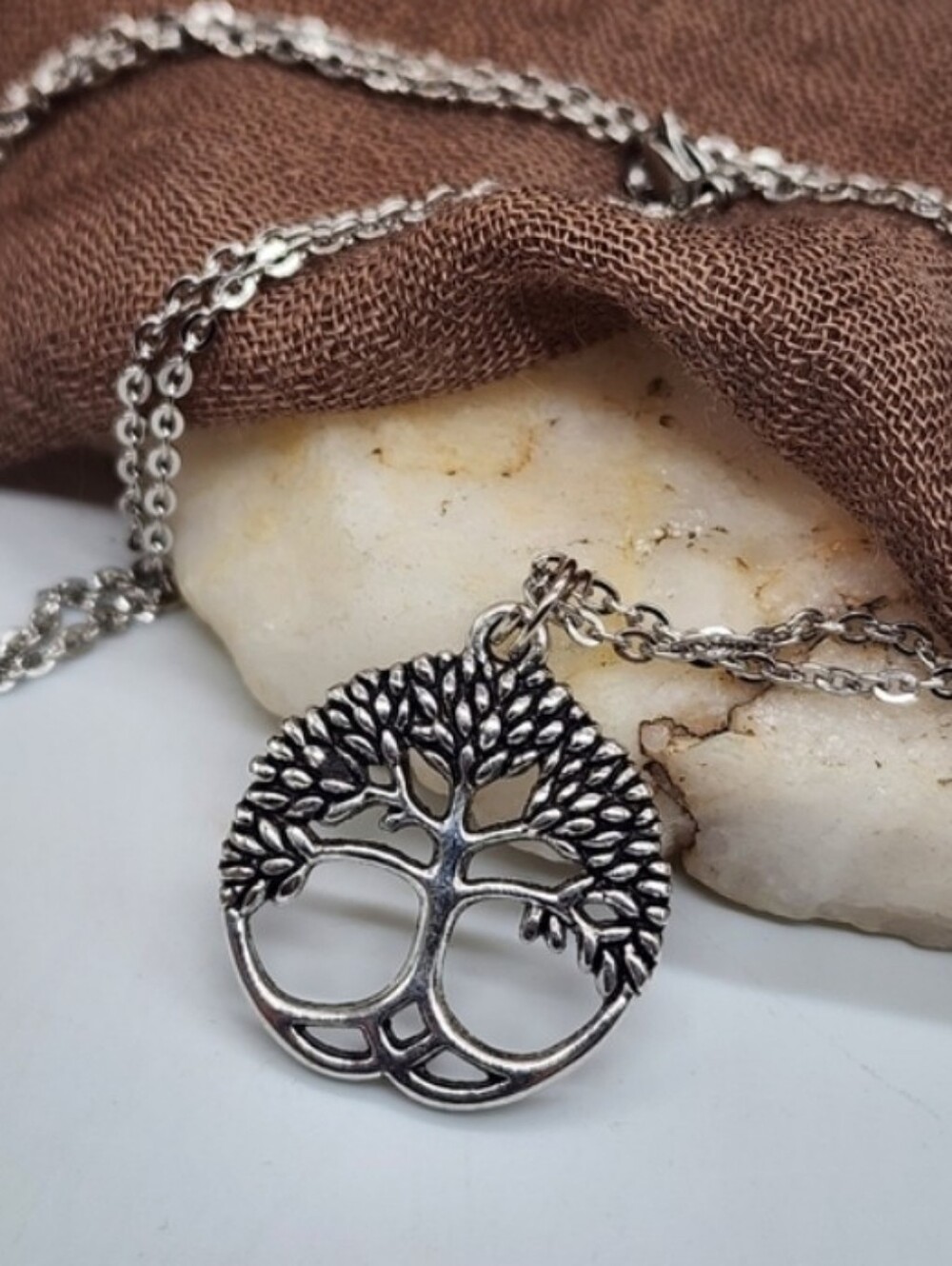 Tree Of Life Jewelry Hypoallergenic Silver Chain Necklace  Round Tree Pendant
